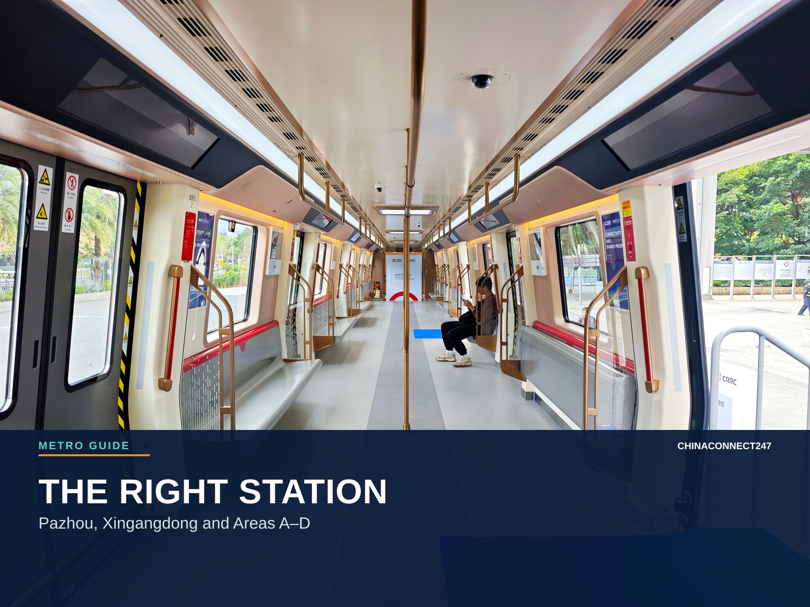 Diagram editorial metro yang menghubungkan stasiun Pazhou dan Xingangdong ke area Canton Fair.