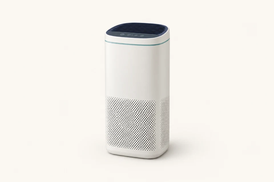 HEPA-grade smart air purifiers with app monitoring (bedroom/medium-room size) — United States — AI-generated product illustration