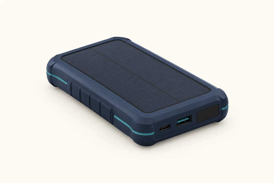 High-capacity portable power banks (20,000mAh+, USB-C PD, solar option) — Iran — AI-generated product illustration