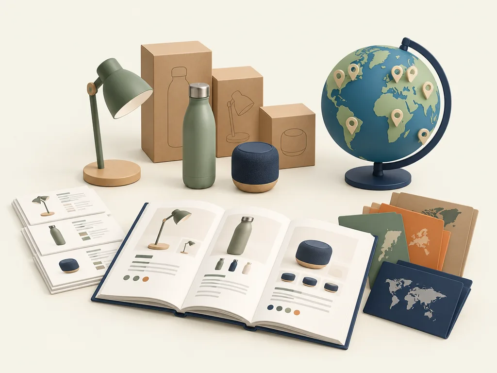 A manufacturer’s product catalogue and samples alongside research comparisons and potential export markets.