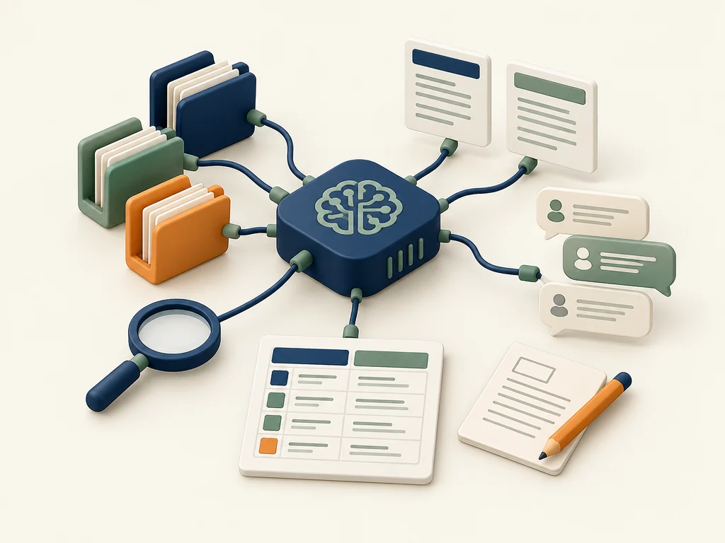 AI tools organize sources, translations, customer comments and drafts.