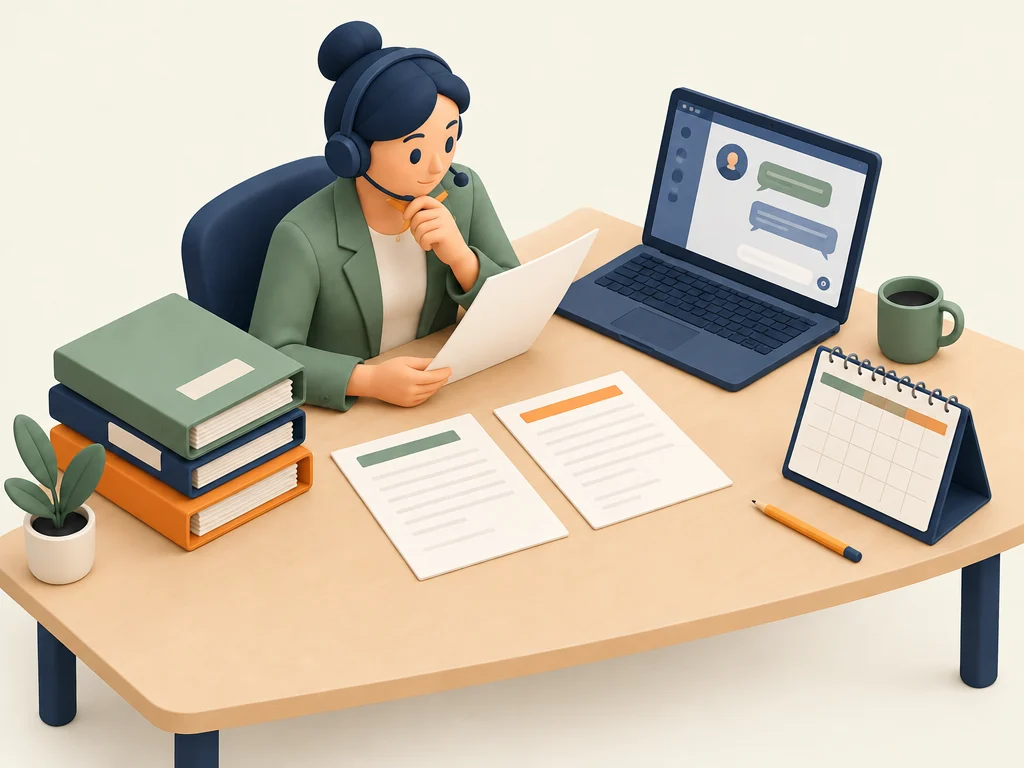 A fictional coordinator reviews supplier communications and milestones.