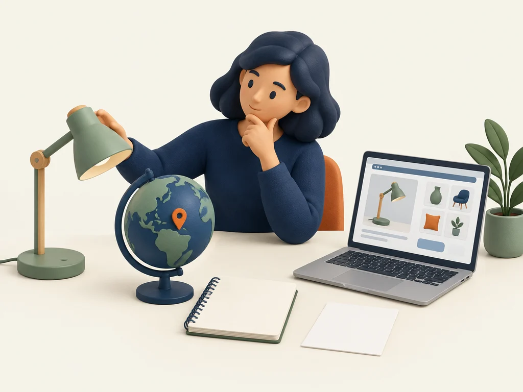 A fictional buyer defines the product, destination, budget and sales channel.