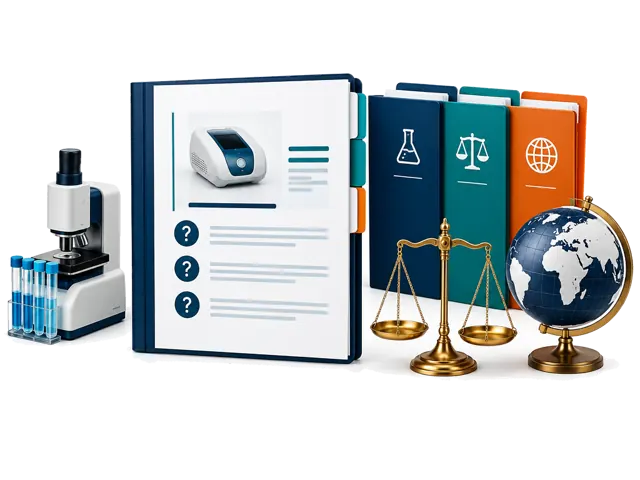 Conceptual illustration of organized document questions referred to qualified legal, regulatory, laboratory, customs and other specialists for their conclusions.