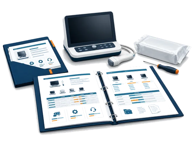 Healthcare equipment mockup, consumable pack and documentation research.