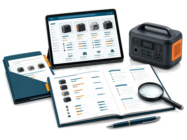 Personal research report, computer and portable power station.