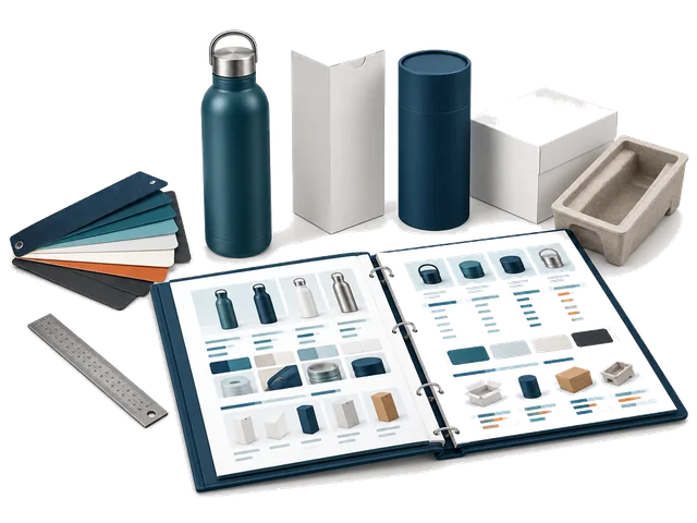 Private-label bottle prototype, packaging mockups and specification research.