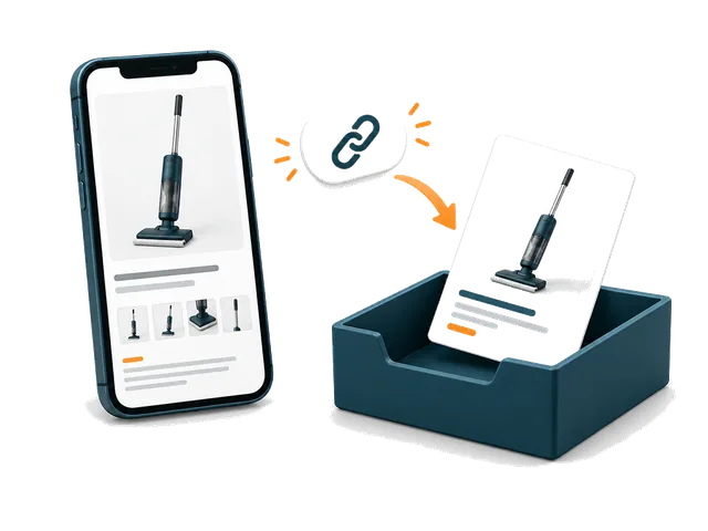 Product-page phone, supplier-link symbol and request tray.