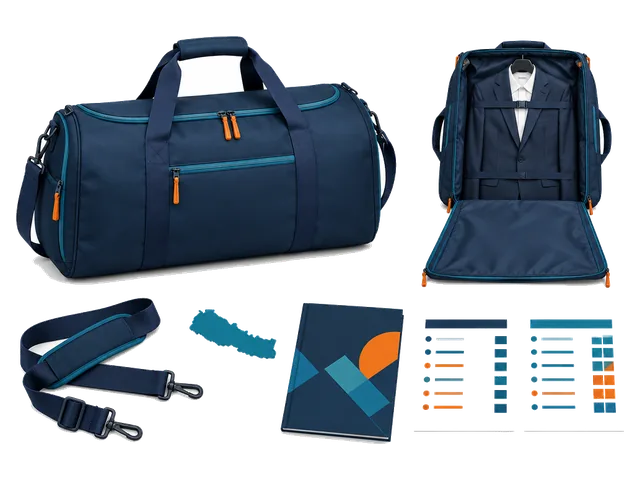 Sac de voyage convertible vêtement avec documents de recherche de marché pour le Népal.