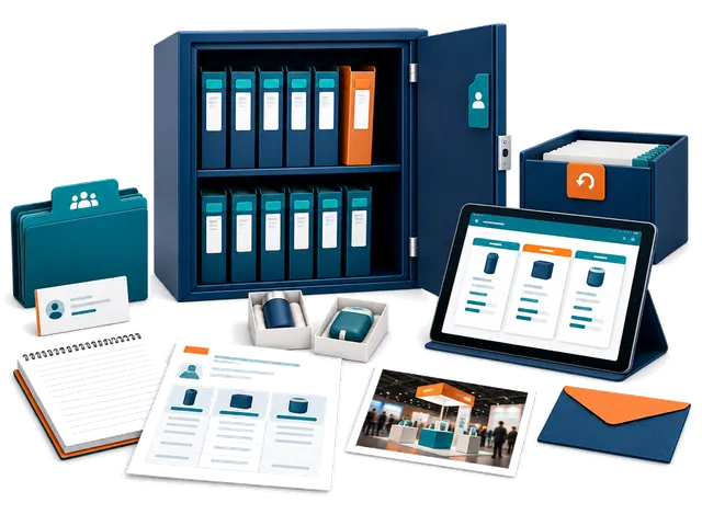 Organized supplier folders, meeting notes, quotations, samples and an archive drawer.