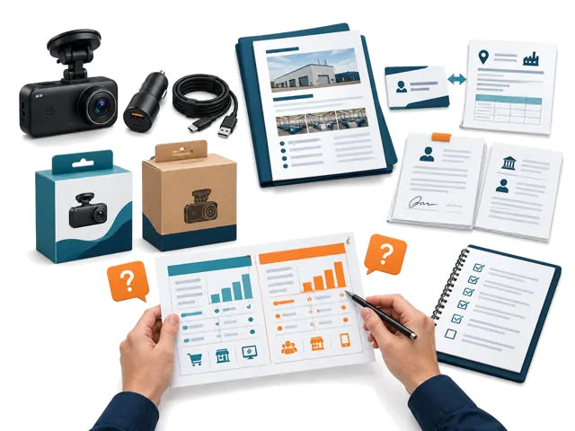 Conceptual illustration of automotive electronics with factory evidence, address and beneficiary comparisons, and private-label versus supplier-brand channel questions for a US buyer.