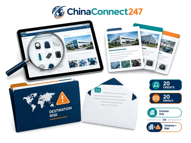 Conceptual illustration of Explorer: Research up to 20 companies and discover their product ranges, or investigate 10 suppliers with both Company Research and Risk & Compliance reports. Includes 20 direct supplier emails. App research access is separate from managed sourcing services.