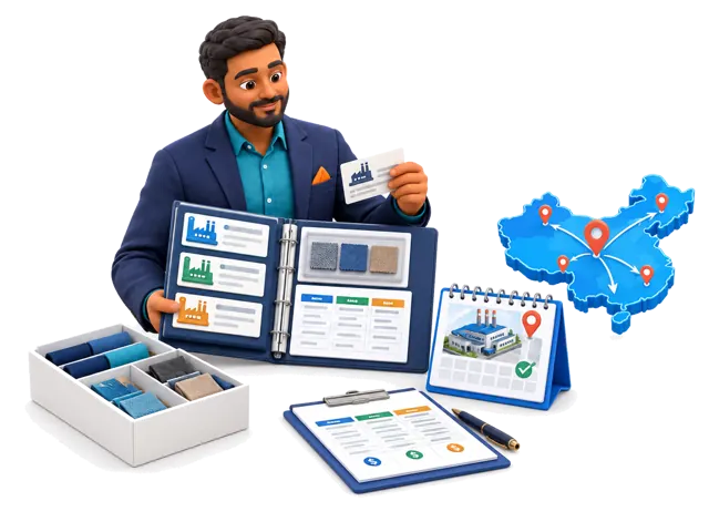 A stylized 3D sourcing coordinator illustrates this service: Need alternative suppliers, another quotation, a factory revisit, a new sample, or support with your next order? ChinaConnect247 can continue supporting the relationship after the fair instead of leaving you with a collection of business cards.