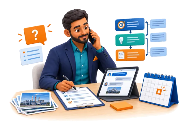 A stylized 3D sourcing coordinator illustrates this service: If communication slows down or a problem appears, we can help reconnect with the supplier, clarify the issue, organize evidence, follow proposed solutions, and maintain a written record of commitments and next actions.
