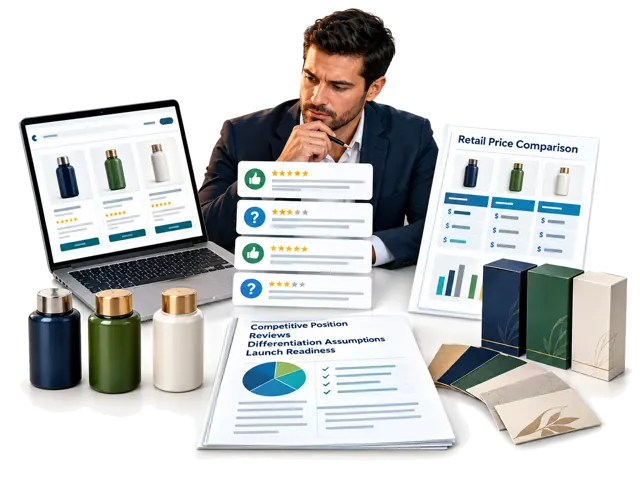 Review competitors, customer feedback, price positioning, differentiation, assumptions and launch readiness.
