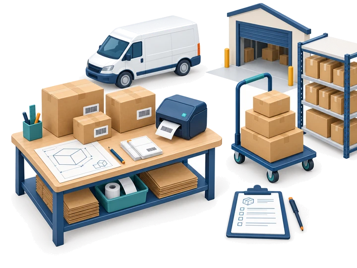 An independent preparation station organizes labels, cartons and receiving documents.