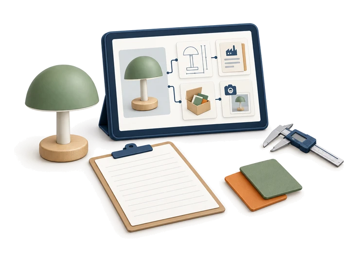 One product record links specifications, quotations, samples and photographic evidence.