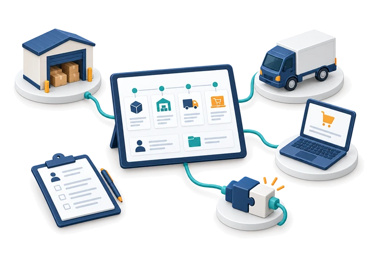 A project plan connects milestone records with separately arranged external integrations.